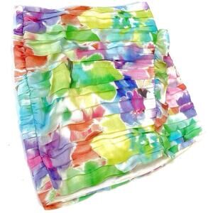 Zara Pastel Watercolor Ruffle Mini Skirt Size M Floral Abstract Painterly Summer